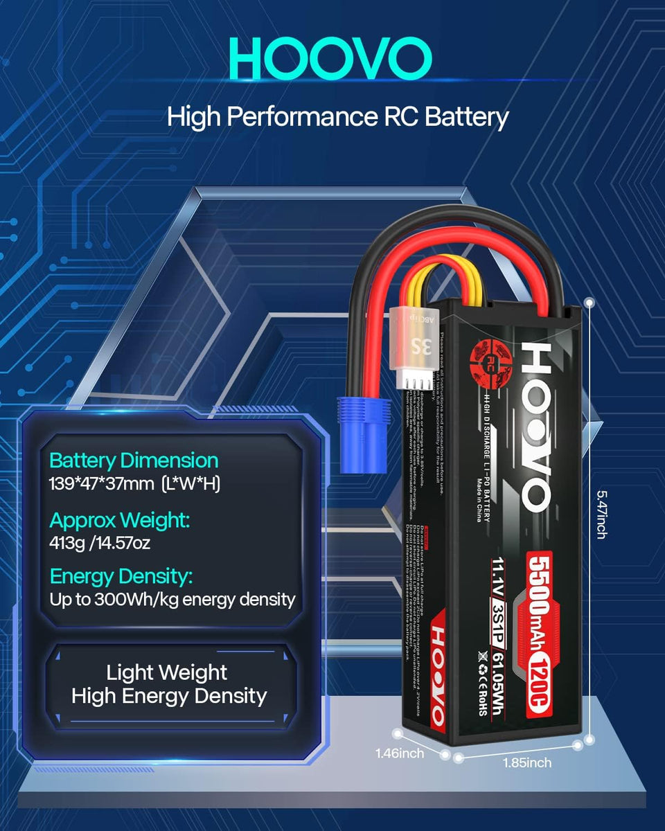 HOOVO 3S 11.1V 2200mAh 50C LiPo Battery Pack (2 Pack) With XT60 & Deans Connector For RC Helicopters, Drones, Airplanes - View #12