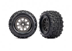 Traxxas Mini Maxx Tires & wheels, assembled (charcoal gray wheels, dual profile (2.1
