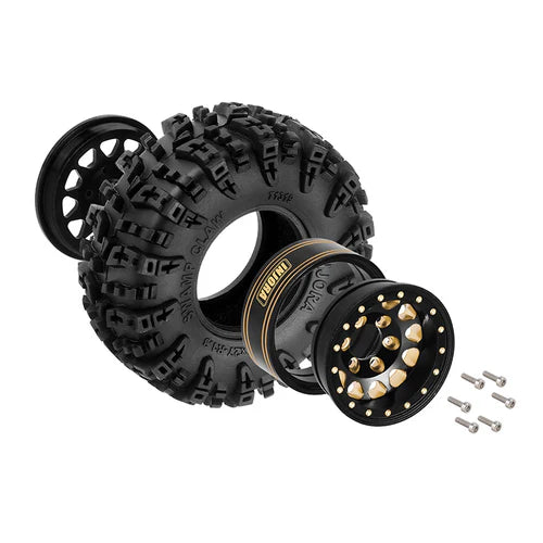 INJORA 1.3" 70*27mm Aluminum Wheels With Swamp Claw Tires For 1/18 1/24 RC Crawlers (W1301)-Brass