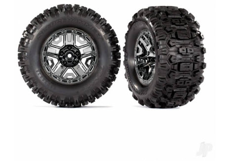 Traxxas Sledgehammer TSM 2.8 Tires Pre Glued on Black Chrome Wheels (2)