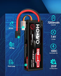 HOOVO 2S Lipo Battery 7.4V 7200mAh 100C RC Lipo Battery Pack Hard Case