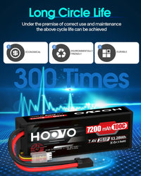 HOOVO SINGLE 2S Lipo Battery 7.4V 7200mAh 100C RC Lipo Battery Pack Hard Case