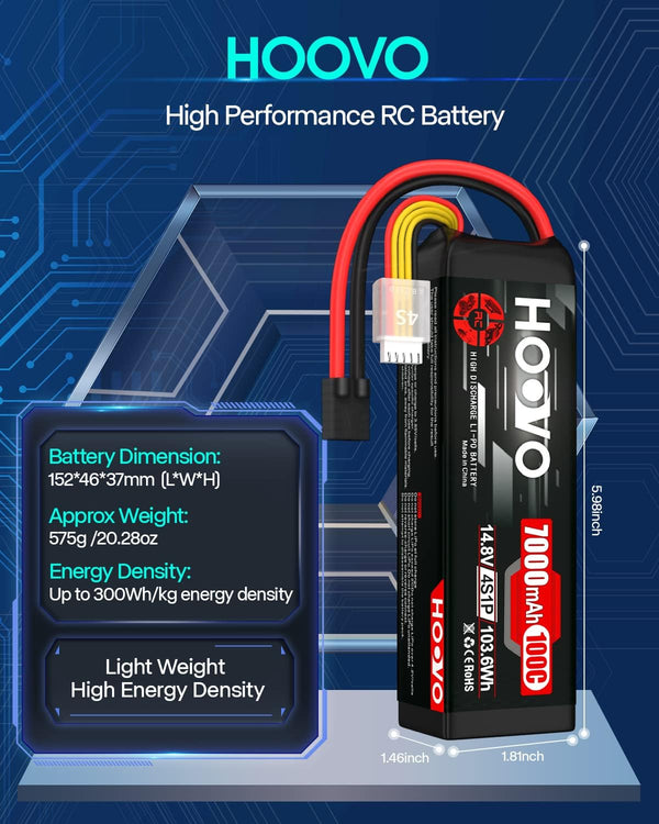 HOOVO 4S 14.8V LiPo Battery 7000mAh 100C RC Battery TRX Connector