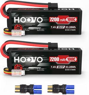 HOOVO 2S Lipo Battery 7.4V 7200mAh 100C RC Lipo Battery Pack Hard Case