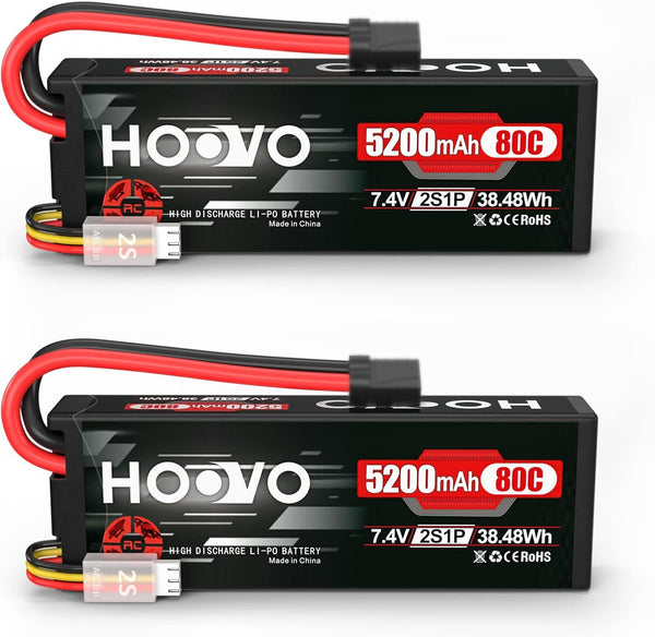 HOOVO 2S Lipo Battery 7.4V 80C 5200mAh RC Battery with TR Plug Hard Case