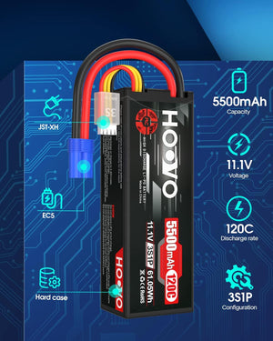 HOOVO 3S 11.1V Lipo Battery 5500mAh 120C RC Battery Hardcase with EC5 Connector