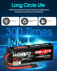 HOOVO SINGLE 2S Lipo Battery 7.4V 80C 5200mAh RC Battery with TR Plug Hard Case