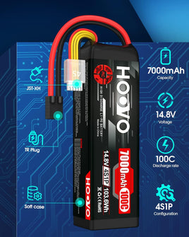 HOOVO 4S 14.8V LiPo Battery 7000mAh 100C RC Battery TRX Connector