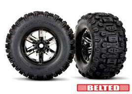 Traxxas tires & wheels, assembled/glued, chrome wheels, belted tires (foam inserts)  (l & r)
