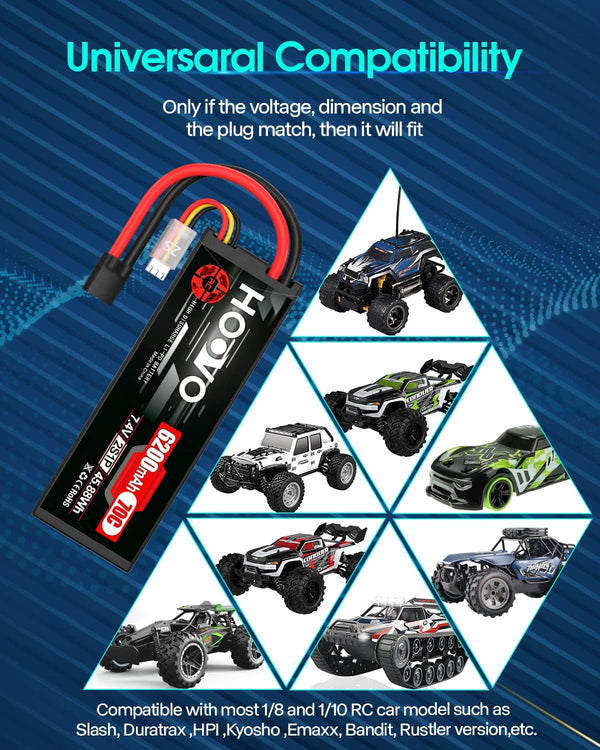 HOOVO 7.4V 70C 6200mAh 2S Lipo Battery Hard Case with Traxxas Plug