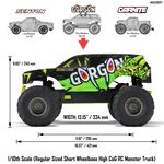 Arrma 1/10 GORGON 4X2 MEGA 550 Brushed Monster Truck RTR with Battery & Charger, Yellow