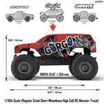 ARA3230ST2 1/10 GORGON 4X2 MEGA 550 Brushed Monster Truck RTR with Battery & Charger, Red