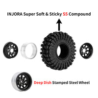 INJORA 1.0" 62*22mm -3.78mm Offset Beadlock Wheel Rims Tires Set for 1/24 RC Crawlers (4)