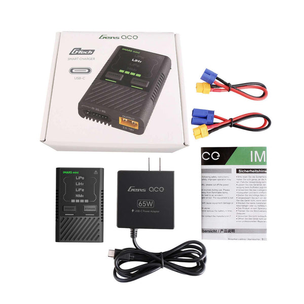 GensAce Imars Mini 2-4S 60W USB-C DC Charger with 65W Power Supply