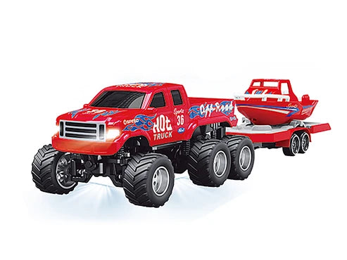 RC-Pro 1/64 R/C Truck with boat with APP control - Ford 6-wheeler HG4-408 (Red)