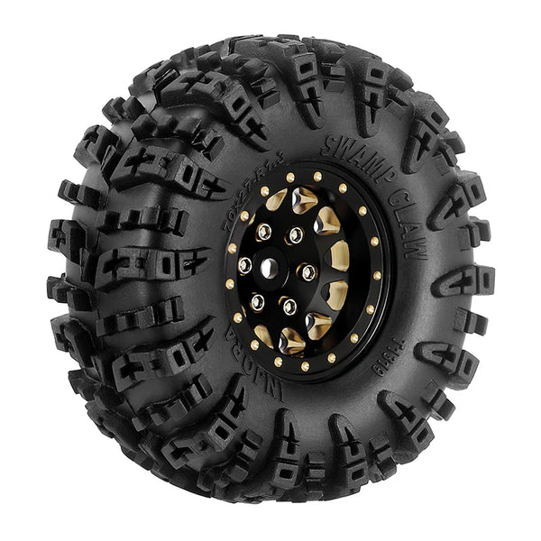 INJORA 1.3" 70*27mm Aluminum Wheels With Swamp Claw Tires For 1/18 1/24 RC Crawlers (W1301)-Brass