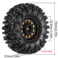 INJORA 1.3" 70*27mm Aluminum Wheels With Swamp Claw Tires For 1/18 1/24 RC Crawlers (W1301)-Brass
