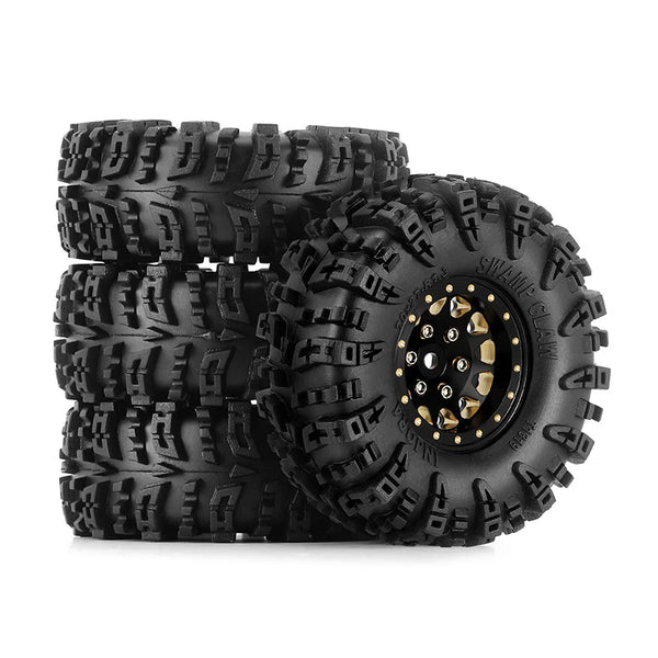 INJORA 1.3" 70*27mm Aluminum Wheels With Swamp Claw Tires For 1/18 1/24 RC Crawlers (W1301)-Brass