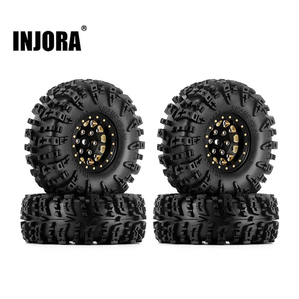 INJORA 1.3" 70*27mm Aluminum Wheels With Swamp Claw Tires For 1/18 1/24 RC Crawlers (W1301)-Brass