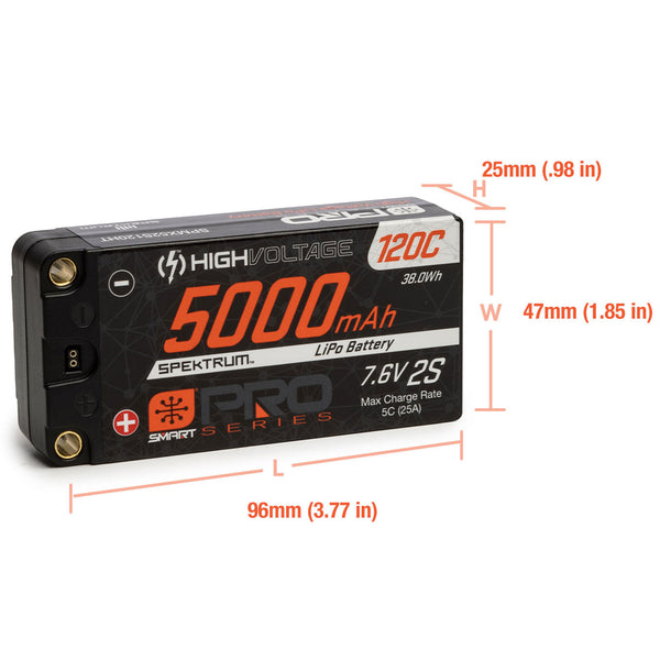 Spektrum 7.6V 5000mAh 2S 120C Smart Pro Race Shorty Hardcase LiHV Battery: Tubes, 5mm