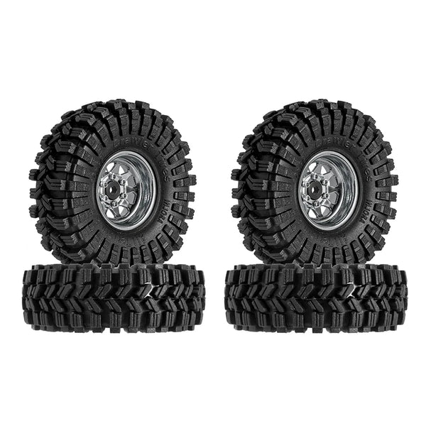 INJORA 1.0" 62*22mm -3.78mm Offset Beadlock Wheel Rims Tires Set For 1/24 RC Crawlers (4) (W1004-T1014)-Silver