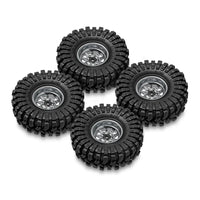 INJORA 1.0" 62*22mm -3.78mm Offset Beadlock Wheel Rims Tires Set For 1/24 RC Crawlers (4) (W1004-T1014)-Silver