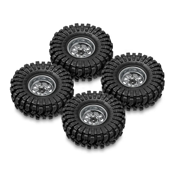 INJORA 1.0" 62*22mm -3.78mm Offset Beadlock Wheel Rims Tires Set For 1/24 RC Crawlers (4) (W1004-T1014)-Silver