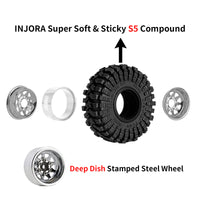 INJORA 1.0" 62*22mm -3.78mm Offset Beadlock Wheel Rims Tires Set For 1/24 RC Crawlers (4) (W1004-T1014)-Silver