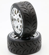 Power Hobby 1/8 GT Belted Tire - Medium Chrome Rim Hex 17mm / Mounted
