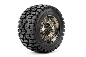 Roapex Tracker 1/8 Monster Truck Tires Mounted on Black Wheels,