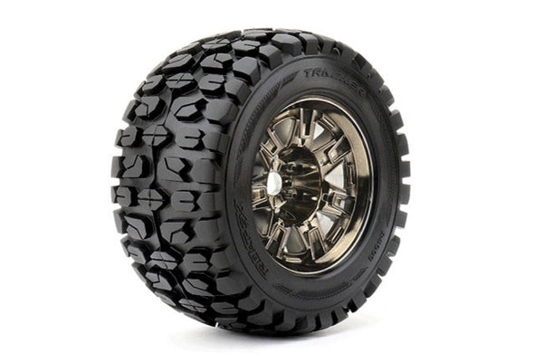 Roapex Tracker 1/8 Monster Truck Tires Mounted on Black Wheels,