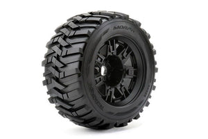 Roapex Morph 1/8 Monster Truck Tires Mounted on Black Wheels, 1/2