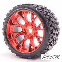 C1002RC Monster Truck Terrain Crusher Belted tire Preglued on WHD Red Chrome Wheel 2pc