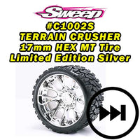 Monster Truck Terrain Crusher Belted tire preglued on WHD Silver Chrome wheel 2 pc set