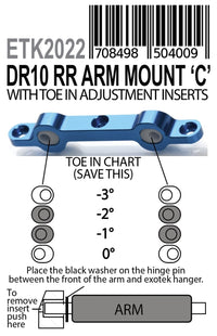 Exotek DR10 HD Rear Arm Mount (C) with 0°, -1°, -2°,- 3° Inserts