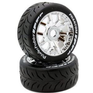 Power Hobby 1/8 GT Phantom Belted Mounted Tires 17mm Medium Chrome