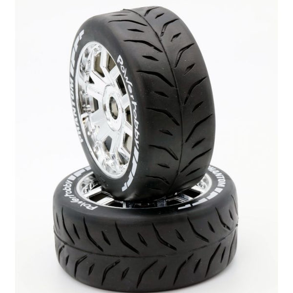 Power Hobby 1/8 GT Phantom Belted Mounted Tires 17mm Medium Chrome