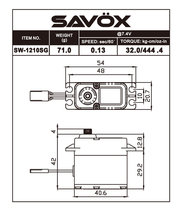 Savox Waterproof High Voltage Digital Servo 0.13sec / 444.4oz @ 7.4V